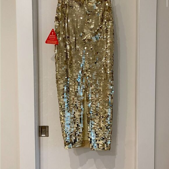 STARLET Sequin Hearts Liquid Gold Sequin High waist Midi Pencil skirt ASOS 4 NWT - Picture 3 of 8